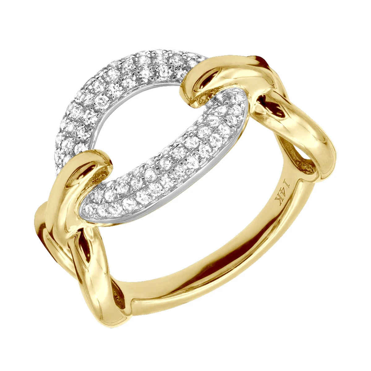 Luxurman 14K Yellow Gold Cuban Link Chain Design Ladies Diamond Cocktail Ring 0.6ct 3 Luxurman 14K Yellow Gold Cuban Link Chain Design Ladies Diamond Cocktail Ring 0.6ct
