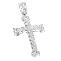 Diamond Crosses 14K White Gold Men's Diamond Cross Pendant 2ct
