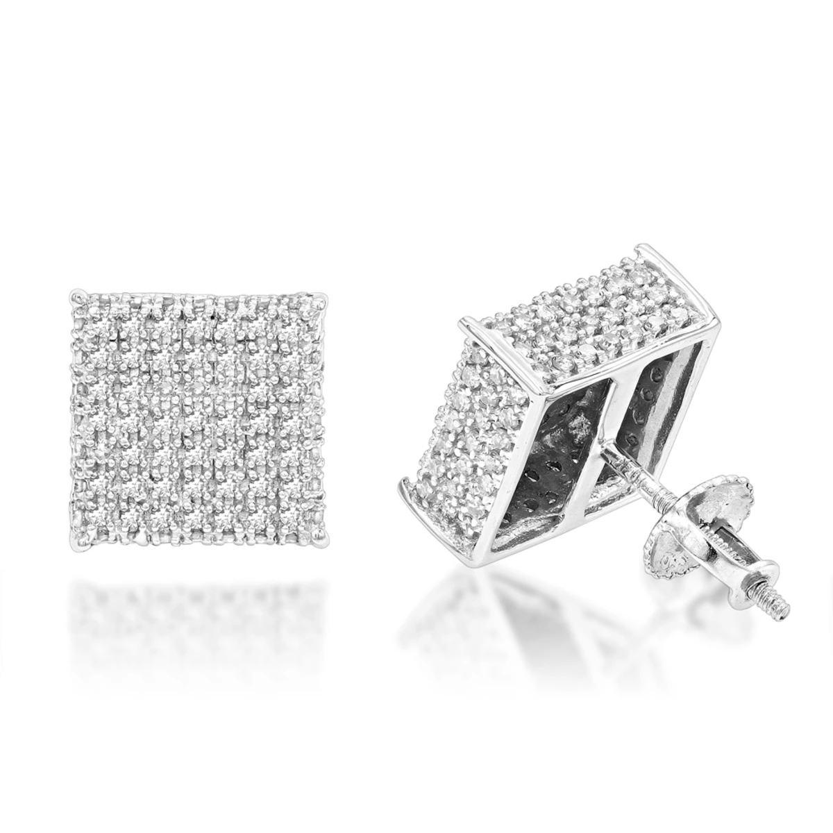 Cube Diamond Earrings For Men & Women 10K White Gold Square Stud Earrings 0.7ct 3 Cube Diamond Earrings For Men & Women 10K White Gold Square Stud Earrings 0.7ct