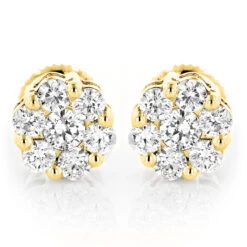 Diamond Earrings Cluster Stud Style 1/2ct 14K Yellow Gold