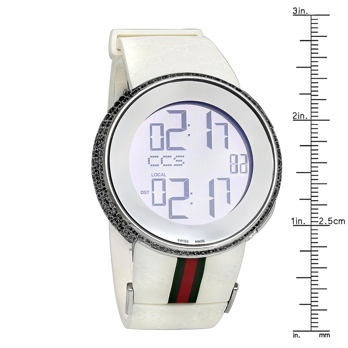 Unisex I-Gucci Luxury 6ct Diamond Watch With Digital Steel Case & White Rubber YA114214 6 Unisex I-Gucci Luxury 6ct Diamond Watch With Digital Steel Case & White Rubber YA114214 - Image 4