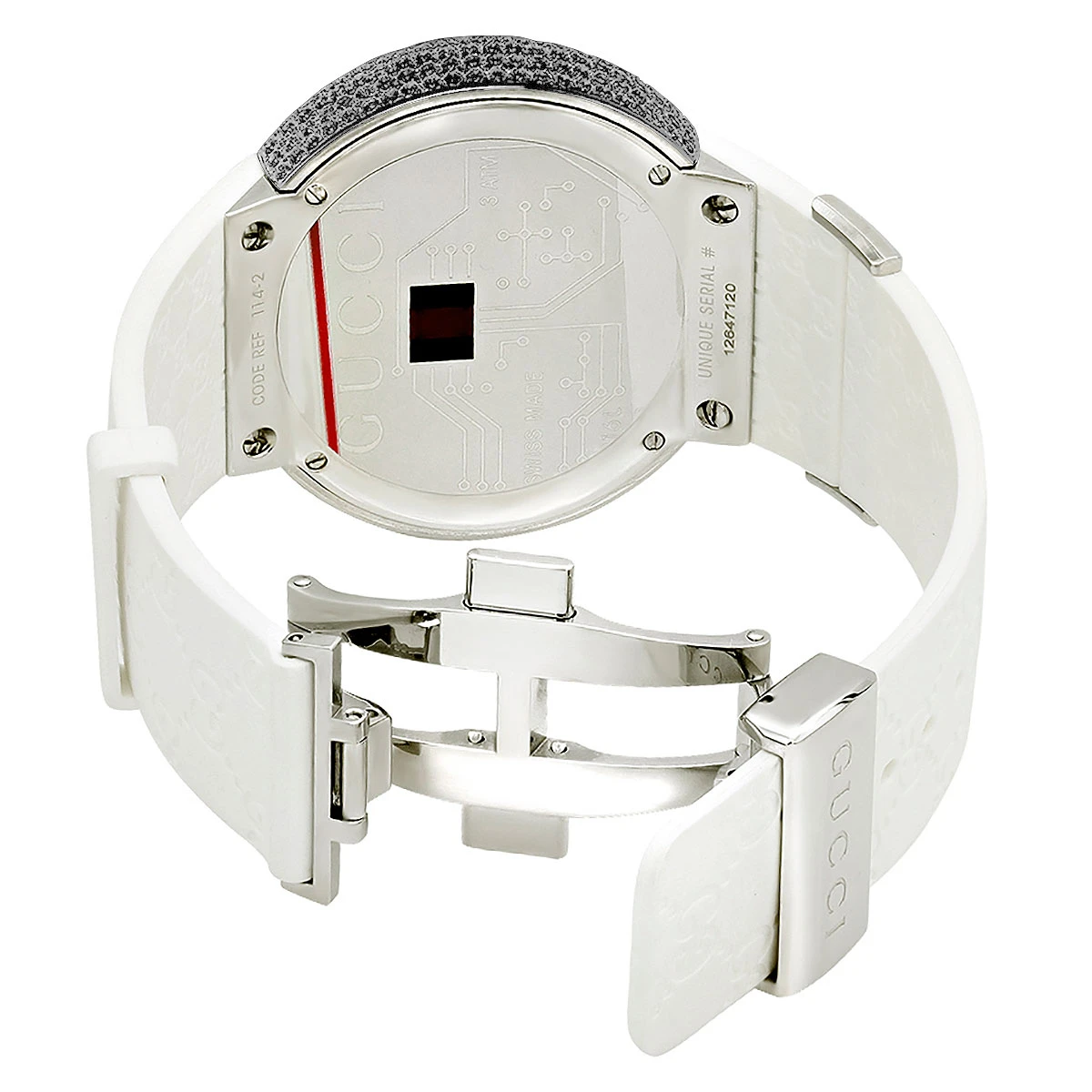 Unisex I-Gucci Luxury 6ct Diamond Watch With Digital Steel Case & White Rubber YA114214 4 Unisex I-Gucci Luxury 6ct Diamond Watch With Digital Steel Case & White Rubber YA114214 - Image 2