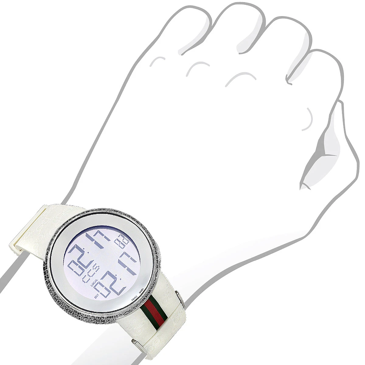 Unisex I-Gucci Luxury 6ct Diamond Watch With Digital Steel Case & White Rubber YA114214 5 Unisex I-Gucci Luxury 6ct Diamond Watch With Digital Steel Case & White Rubber YA114214 - Image 3