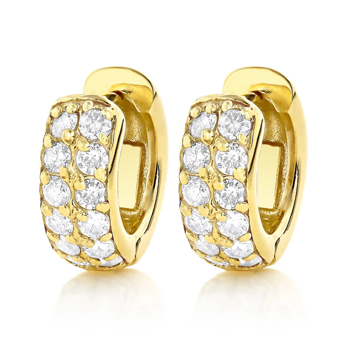 Diamond Hoop Earrings 14K Yellow Gold 1 Carat Diamond Huggie Earrings 3 Diamond Hoop Earrings 14K Yellow Gold 1 Carat Diamond Huggie Earrings