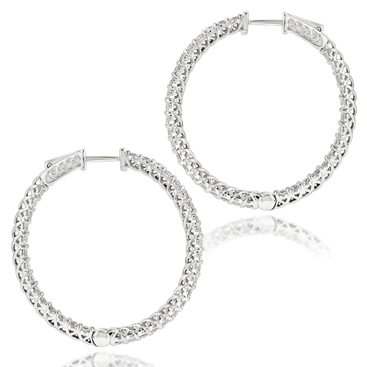 Diamond Hoops 14K White Gold Diamond Hoop Earrings Inside Out 3.5ct 6 Diamond Hoops 14K White Gold Diamond Hoop Earrings Inside Out 3.5ct - Image 4
