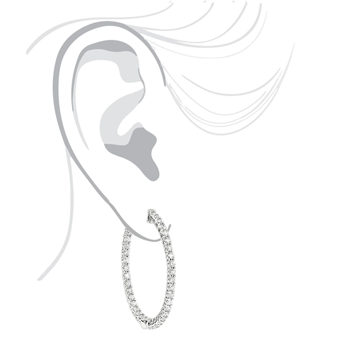 Diamond Hoops 14K White Gold Diamond Hoop Earrings Inside Out 3.5ct 7 Diamond Hoops 14K White Gold Diamond Hoop Earrings Inside Out 3.5ct - Image 5