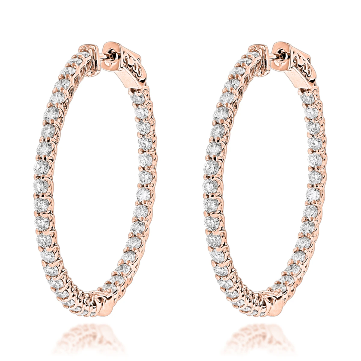 Diamond Hoops 14K White Gold Diamond Hoop Earrings Inside Out 3.5ct 5 Diamond Hoops 14K White Gold Diamond Hoop Earrings Inside Out 3.5ct - Image 3