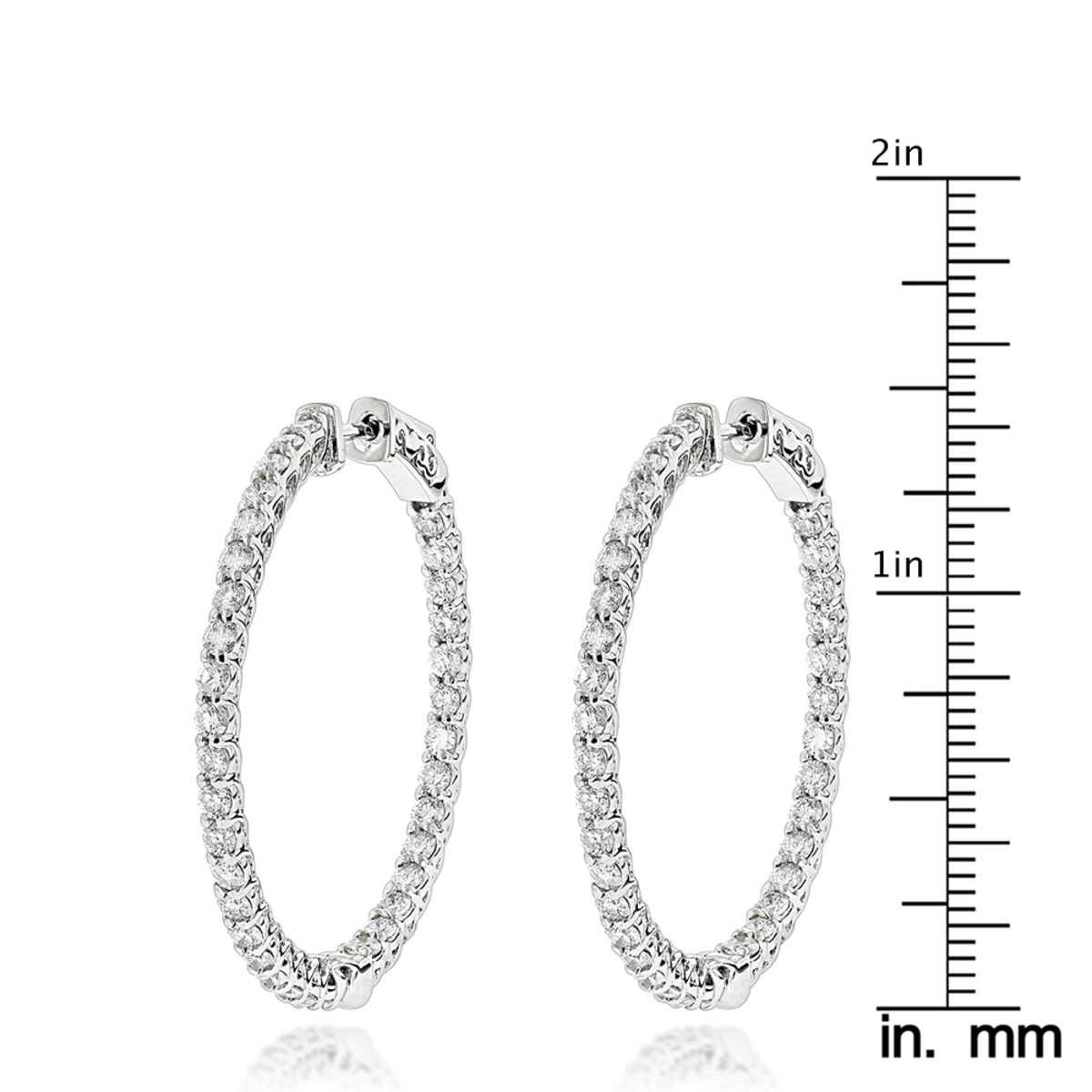 Diamond Hoops 14K White Gold Diamond Hoop Earrings Inside Out 3.5ct 8 Diamond Hoops 14K White Gold Diamond Hoop Earrings Inside Out 3.5ct - Image 6