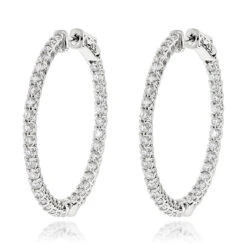 Diamond Hoops 14K White Gold Diamond Hoop Earrings Inside Out 3.5ct