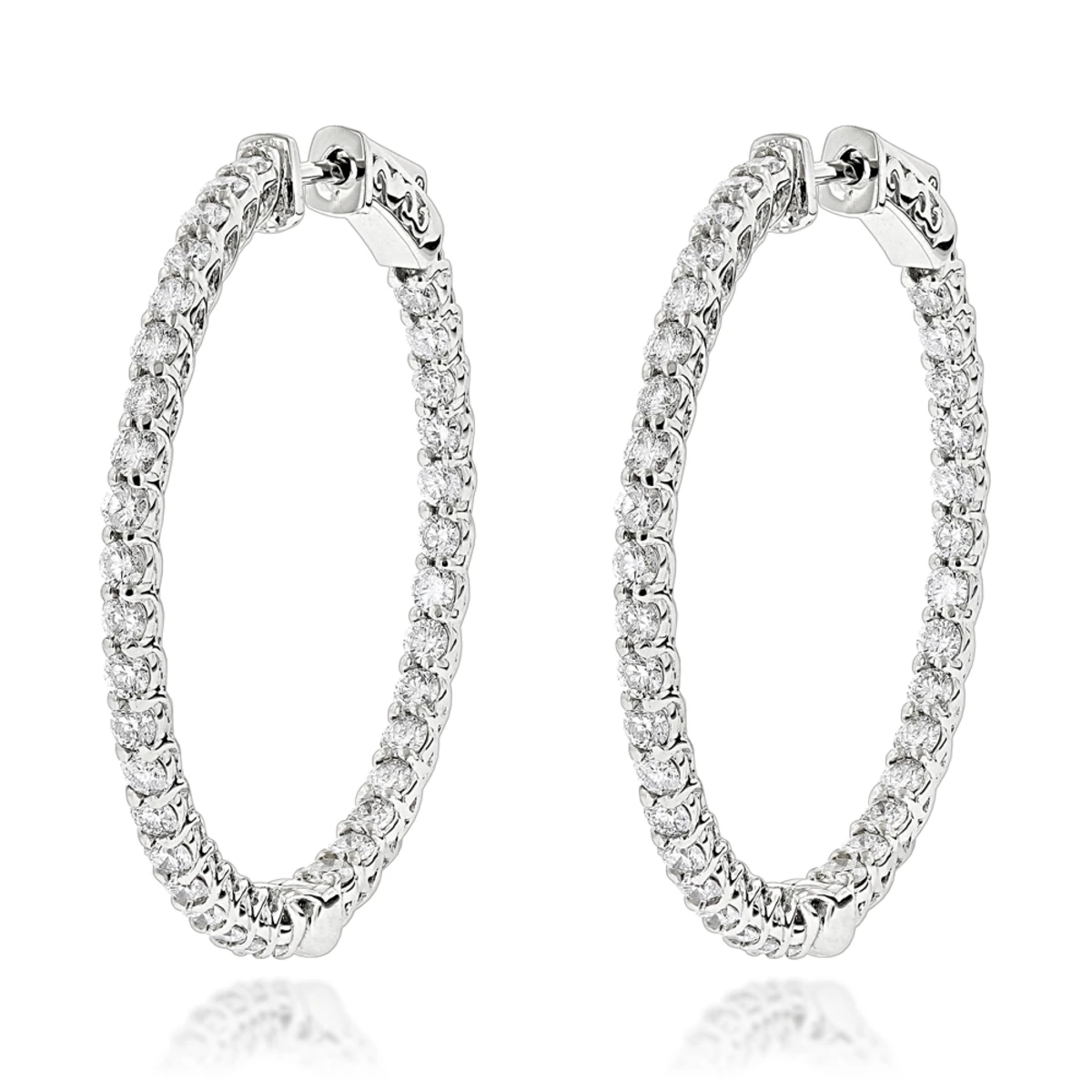 Diamond Hoops 14K White Gold Diamond Hoop Earrings Inside Out 3.5ct 3 Diamond Hoops 14K White Gold Diamond Hoop Earrings Inside Out 3.5ct