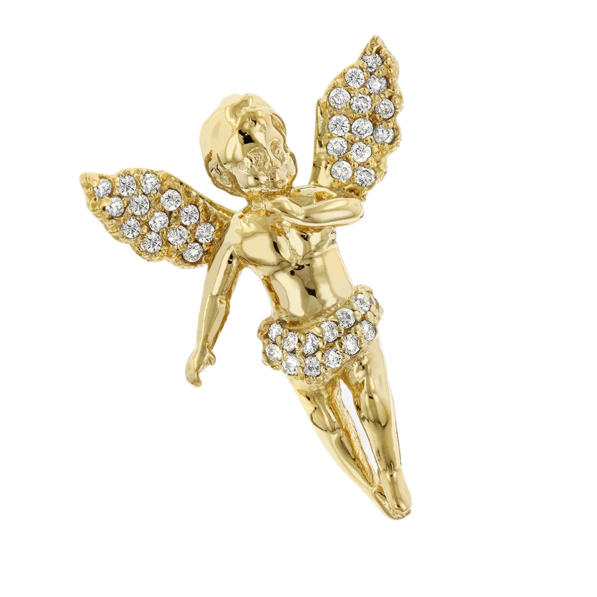 Baby Diamond Little Angel Pendant 14K Yellow Gold 0.25ct Mini Charm 3 Baby Diamond Little Angel Pendant 14K Yellow Gold 0.25ct Mini Charm