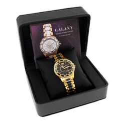 Diamond Men's & Women's Black Ceramic Yellow Gold Pld Luxurman Galaxy -Its Hot Jewelry Shop diamond mens womens black ceramic watches yellow gold pld luxurman galaxybox