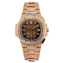 Diamond Patek Philippe Nautilus Men's Watch 18k Rose Gold 5980/1r 40.5mm Brown Dial