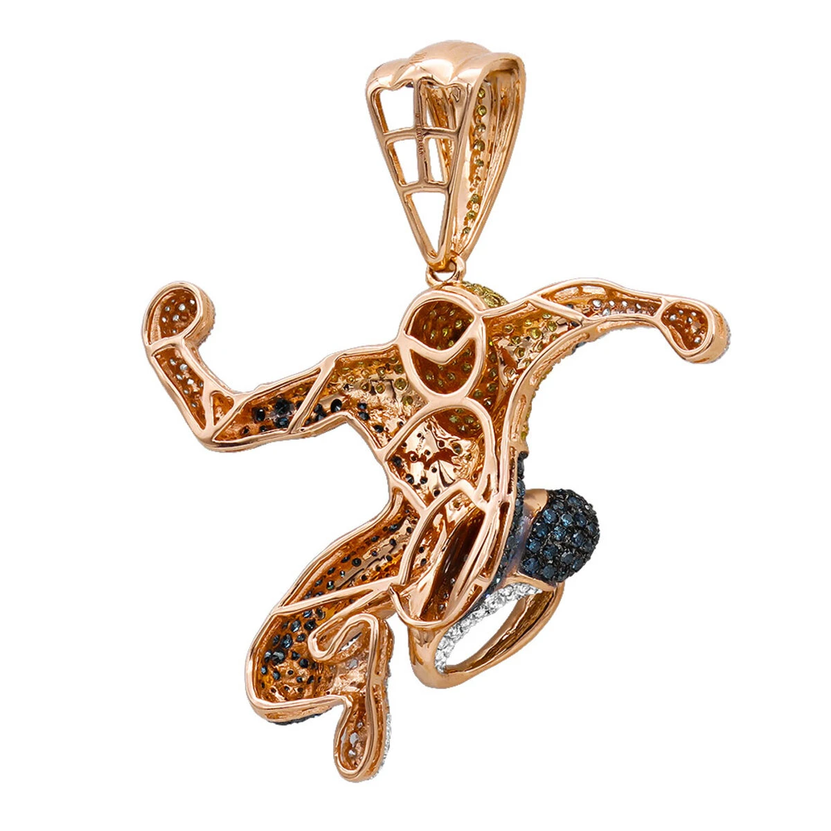 Real White Blue Yellow Diamond Spider-man Pendant 10K Rose Gold 3ct 8 Real White Blue Yellow Diamond Spider-man Pendant 10K Rose Gold 3ct - Image 6