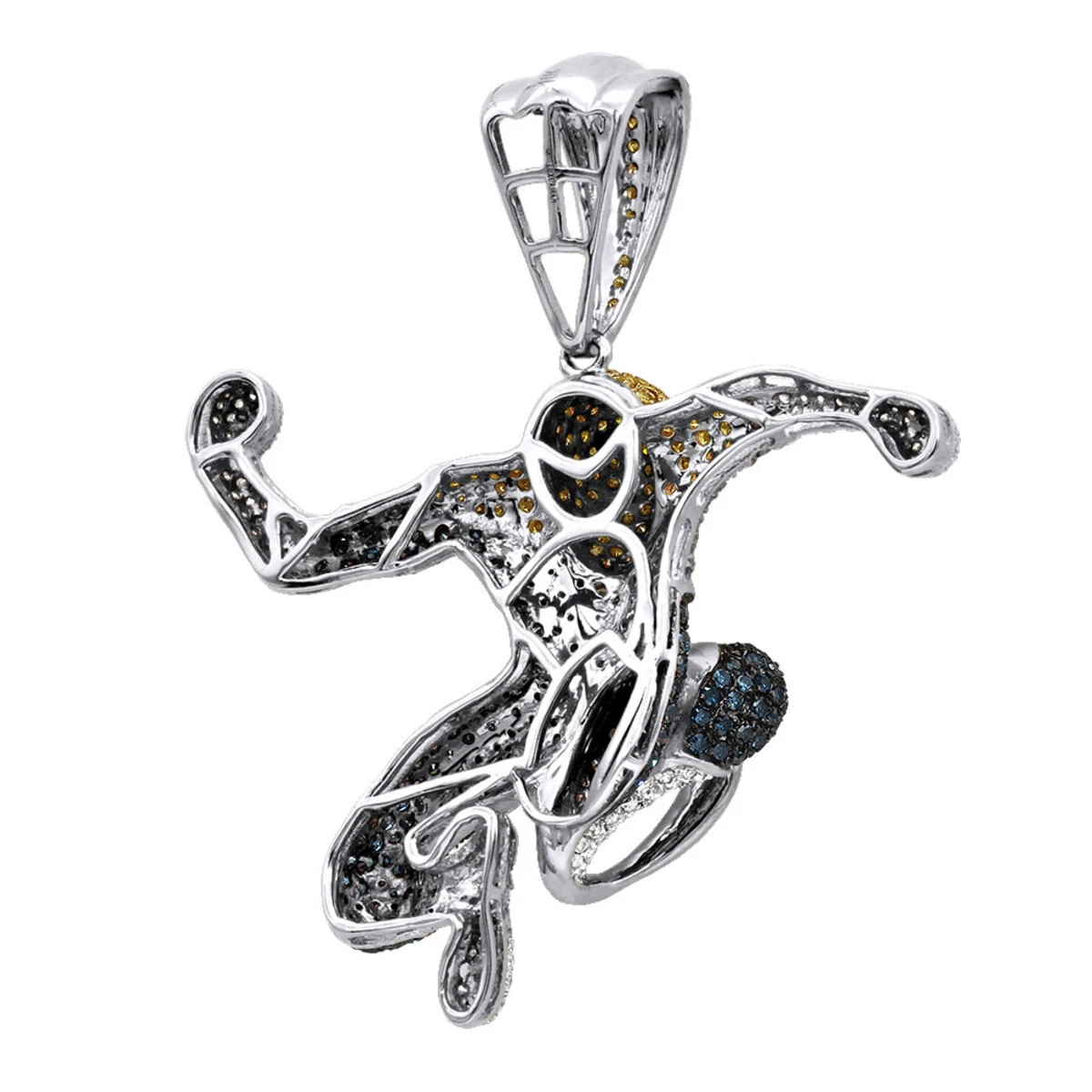 Real White Blue Yellow Diamond Spider-man Pendant 10K Rose Gold 3ct 6 Real White Blue Yellow Diamond Spider-man Pendant 10K Rose Gold 3ct - Image 4