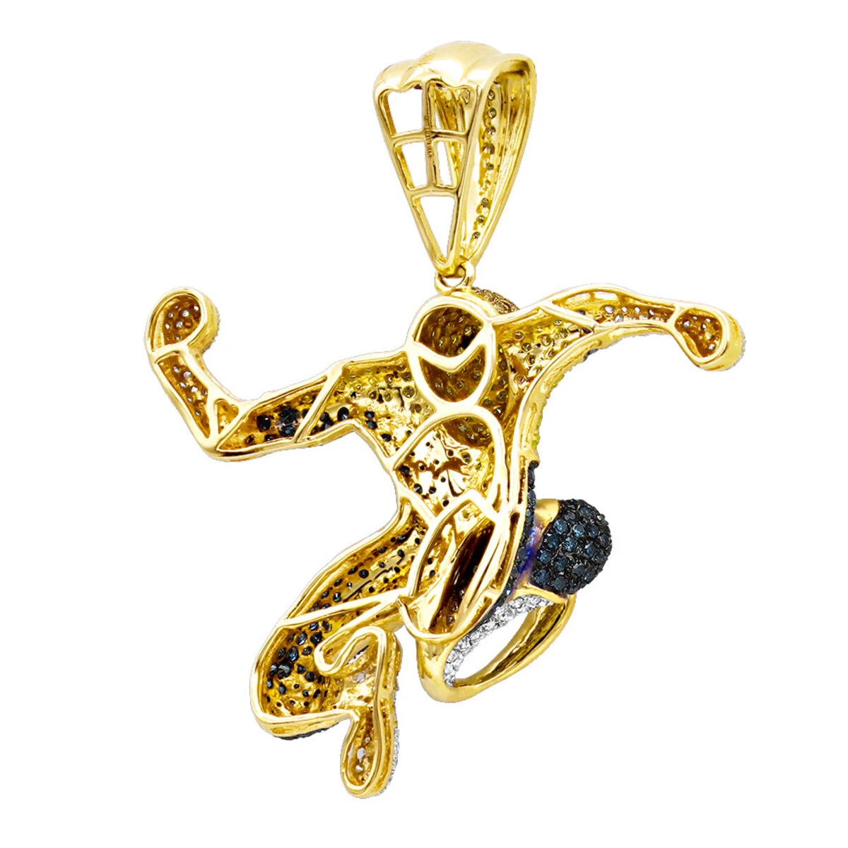 Real White Blue Yellow Diamond Spider-man Pendant 10K Rose Gold 3ct 7 Real White Blue Yellow Diamond Spider-man Pendant 10K Rose Gold 3ct - Image 5