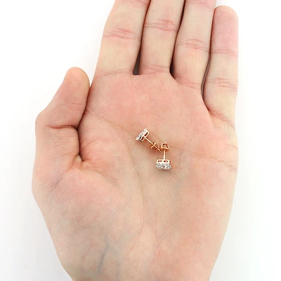 Diamond Studs 14K Rose Gold Cluster Diamond Stud Earrings 1.7ct 4 Diamond Studs 14K Rose Gold Cluster Diamond Stud Earrings 1.7ct - Image 2