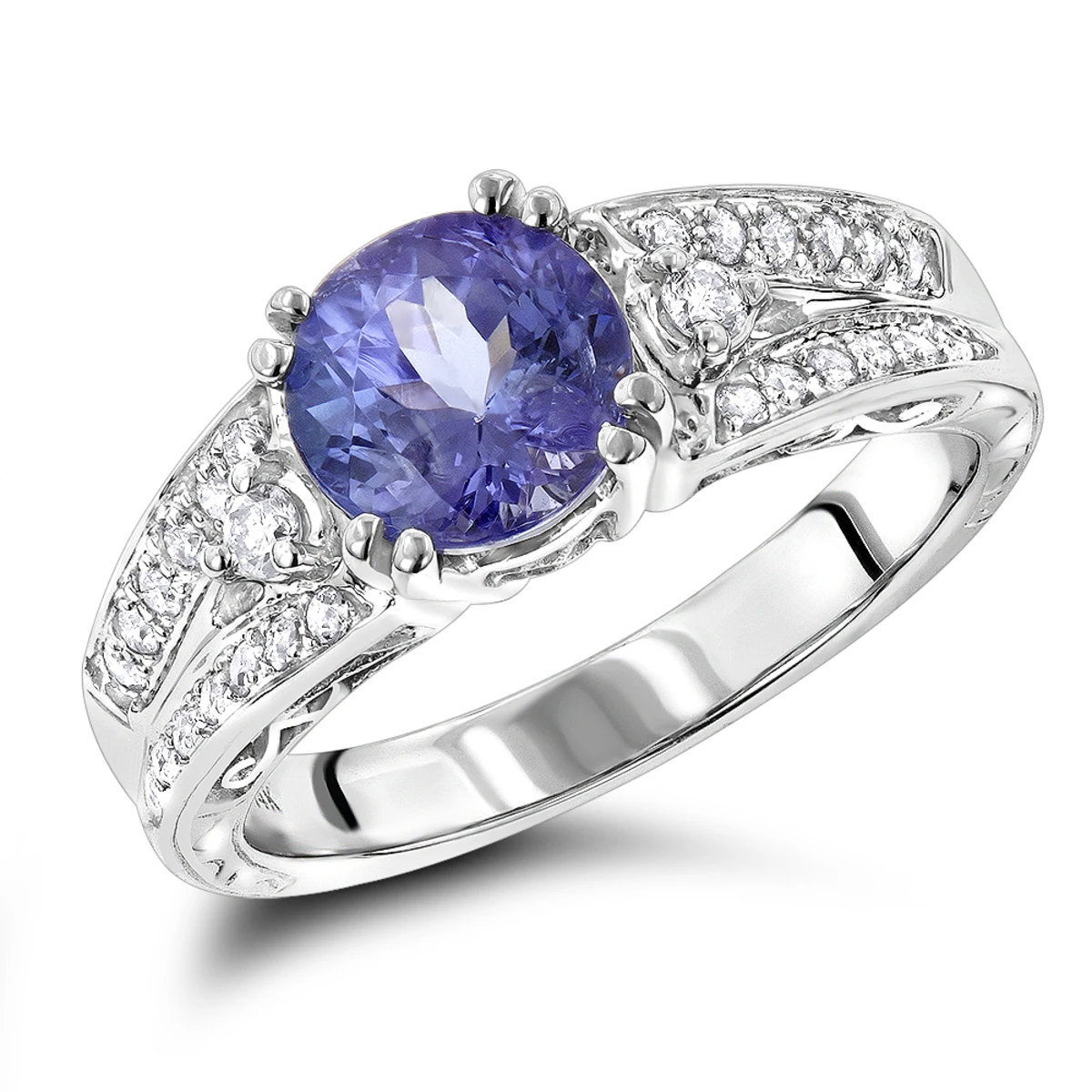 Diamond Tanzanite Engagement Ring For Women 14K White Gold 0.3 Ctd 1.5ctt 3 Diamond Tanzanite Engagement Ring For Women 14K White Gold 0.3 Ctd 1.5ctt