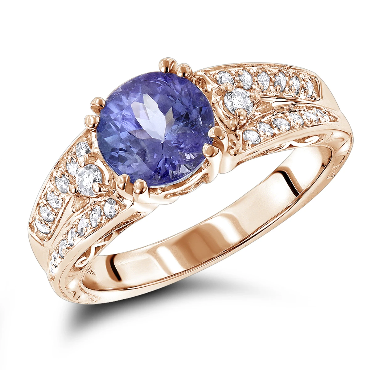 Diamond Tanzanite Engagement Ring For Women 14K White Gold 0.3 Ctd 1.5ctt 5 Diamond Tanzanite Engagement Ring For Women 14K White Gold 0.3 Ctd 1.5ctt - Image 3