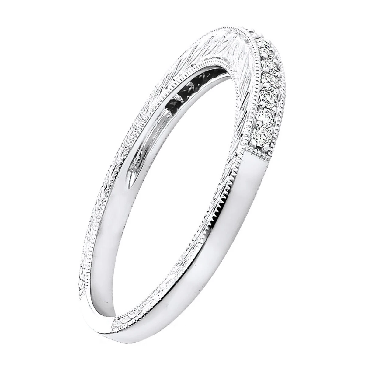 Diamond Wedding Band For Women 1/3ct Thin Antique Style Ring 14K White Gold 9 Diamond Wedding Band For Women 1/3ct Thin Antique Style Ring 14K White Gold - Image 7