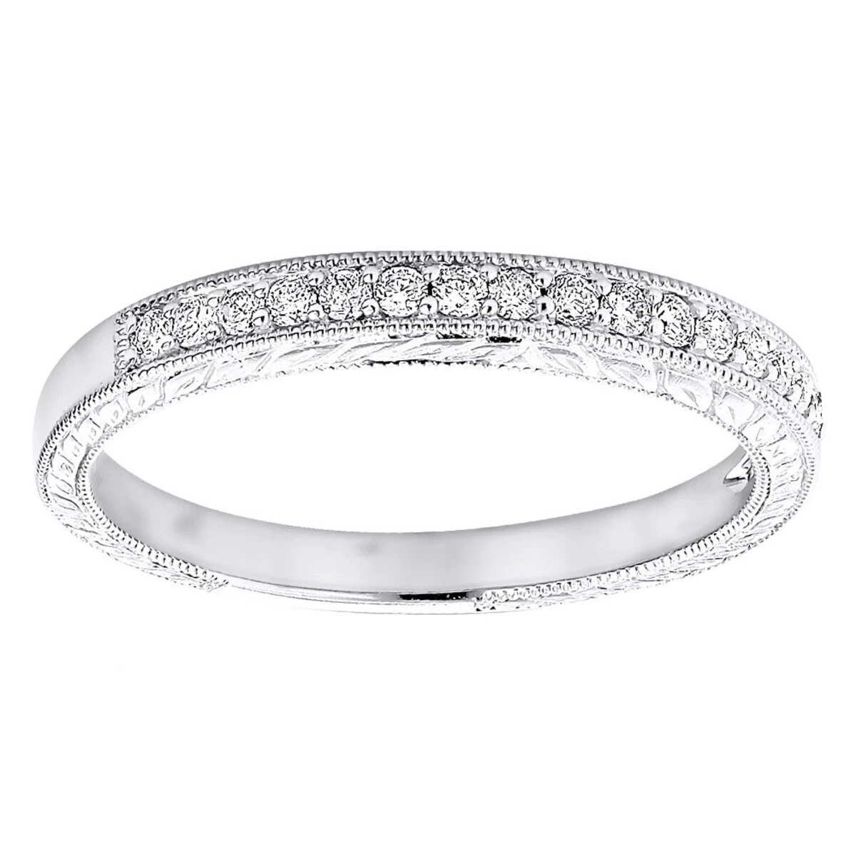 Diamond Wedding Band For Women 1/3ct Thin Antique Style Ring 14K White Gold 3 Diamond Wedding Band For Women 1/3ct Thin Antique Style Ring 14K White Gold