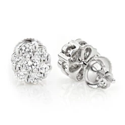 Discount Diamond Earrings In Sterling Silver 0.92ct Cluster Studs