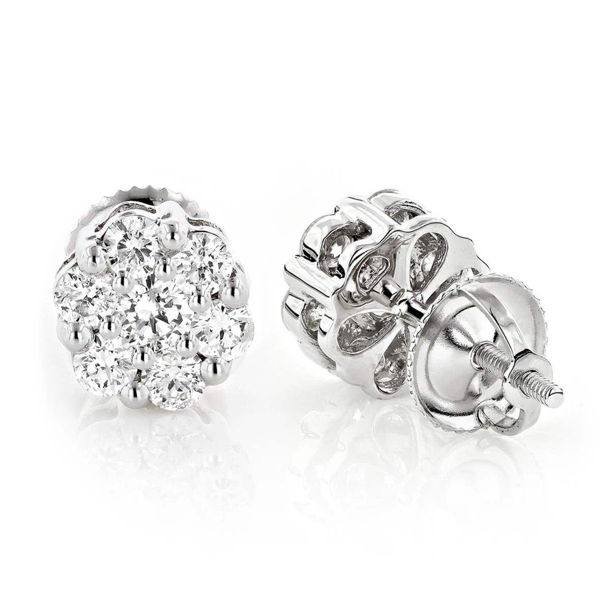 Discount Diamond Earrings In Sterling Silver 0.92ct Cluster Studs 3 Discount Diamond Earrings In Sterling Silver 0.92ct Cluster Studs