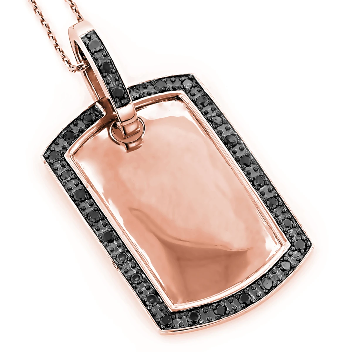 Engravable Small 14K White Gold Black Diamond Dog Tag Pendant .80ct 5 Engravable Small 14K White Gold Black Diamond Dog Tag Pendant .80ct - Image 3