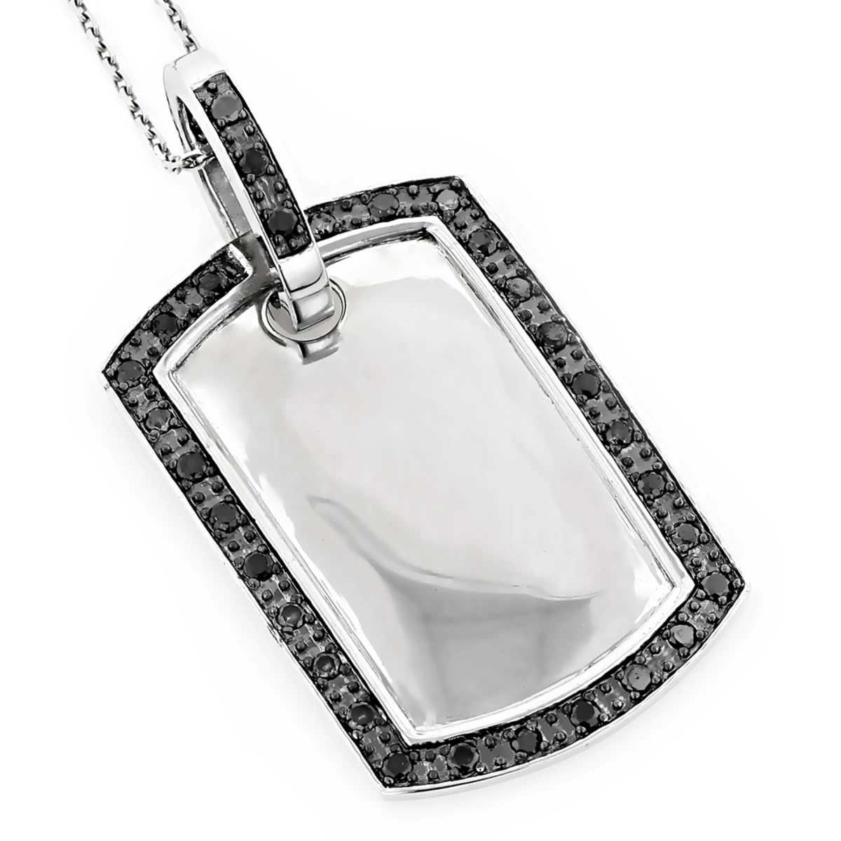 Engravable Small 14K White Gold Black Diamond Dog Tag Pendant .80ct 3 Engravable Small 14K White Gold Black Diamond Dog Tag Pendant .80ct
