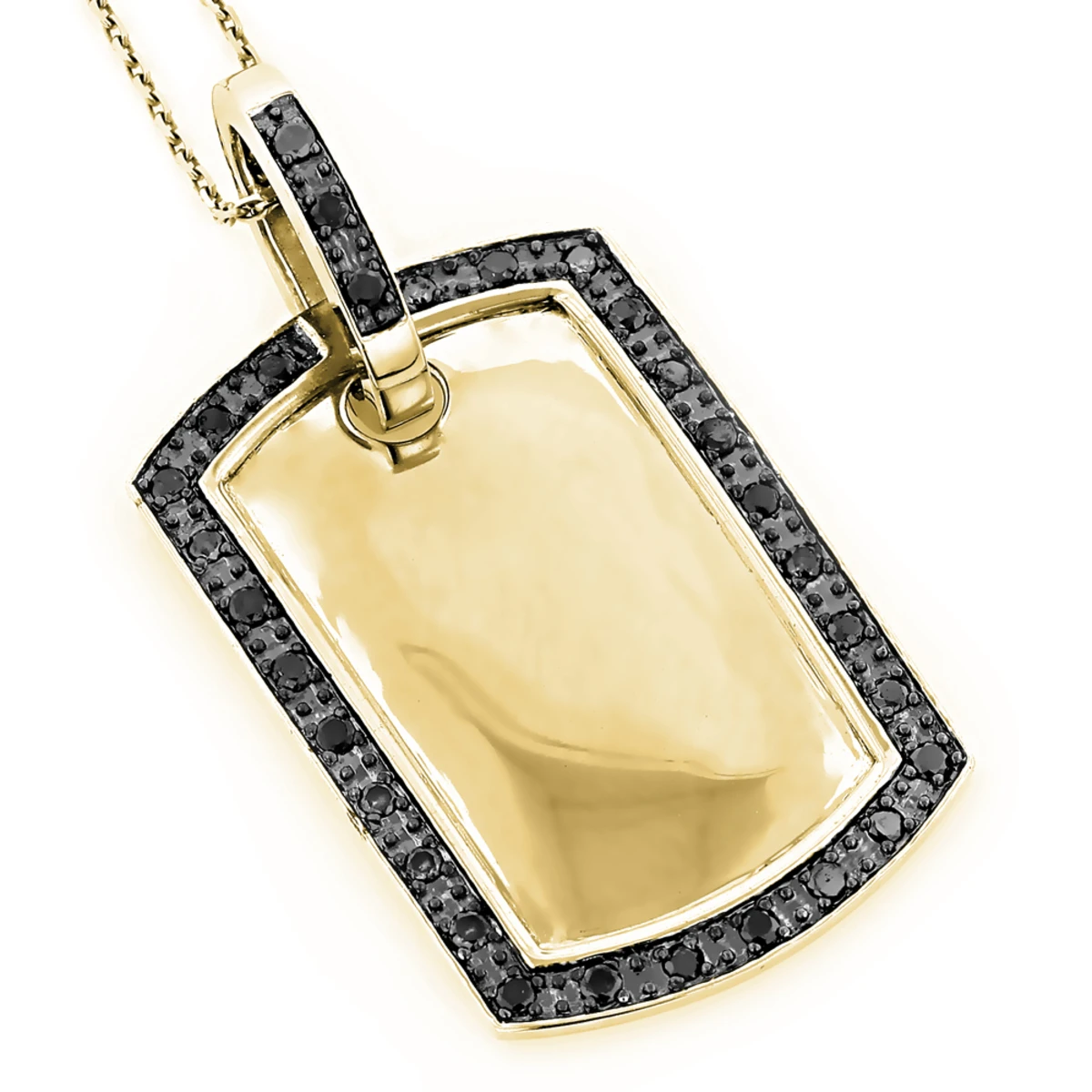 Engravable Small 14K White Gold Black Diamond Dog Tag Pendant .80ct 4 Engravable Small 14K White Gold Black Diamond Dog Tag Pendant .80ct - Image 2