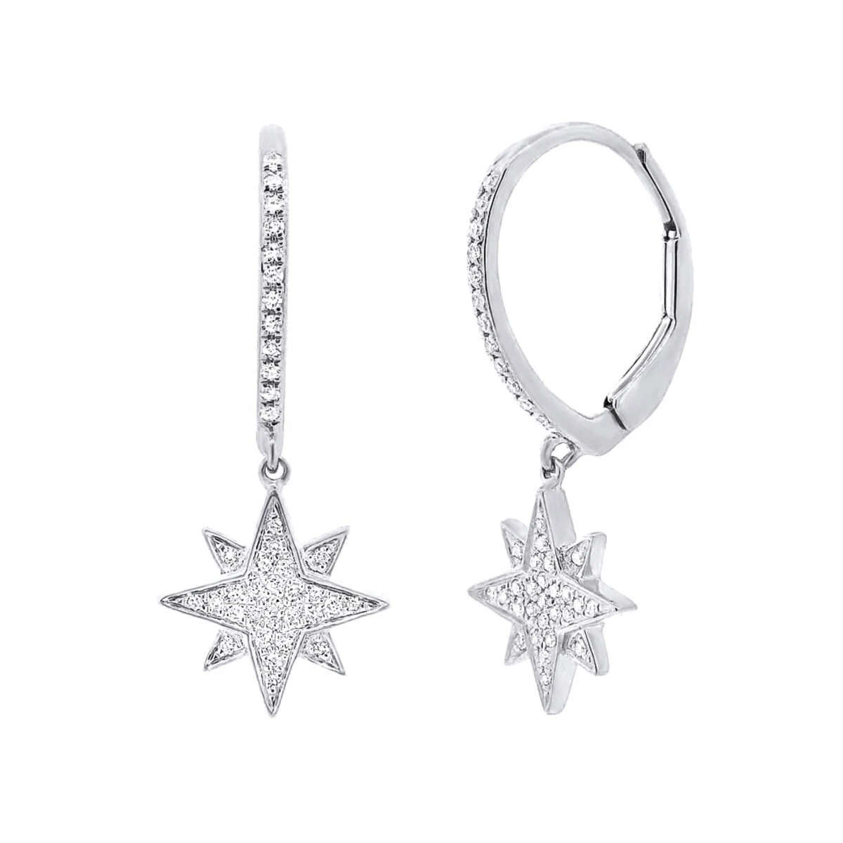 Drop Earrings Solid 14K White Gold Genuine Diamond Star Earrings Dangles For Women 3 Drop Earrings Solid 14K White Gold Genuine Diamond Star Earrings Dangles For Women