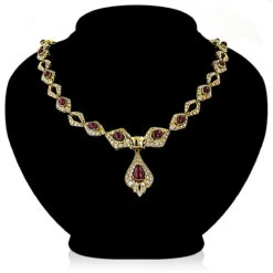 18K Gold Ladies Vintage Ruby & Diamond Necklace -Its Hot Jewelry Shop estate jewelry sale 18k yellow gold ladies vintage ruby diamond necklace 2