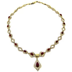18K Gold Ladies Vintage Ruby & Diamond Necklace -Its Hot Jewelry Shop estate jewelry sale 18k yellow gold ladies vintage ruby diamond necklace 3