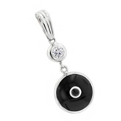 14K White Gold & Diamond Black Evil Eye Pendant 0.10