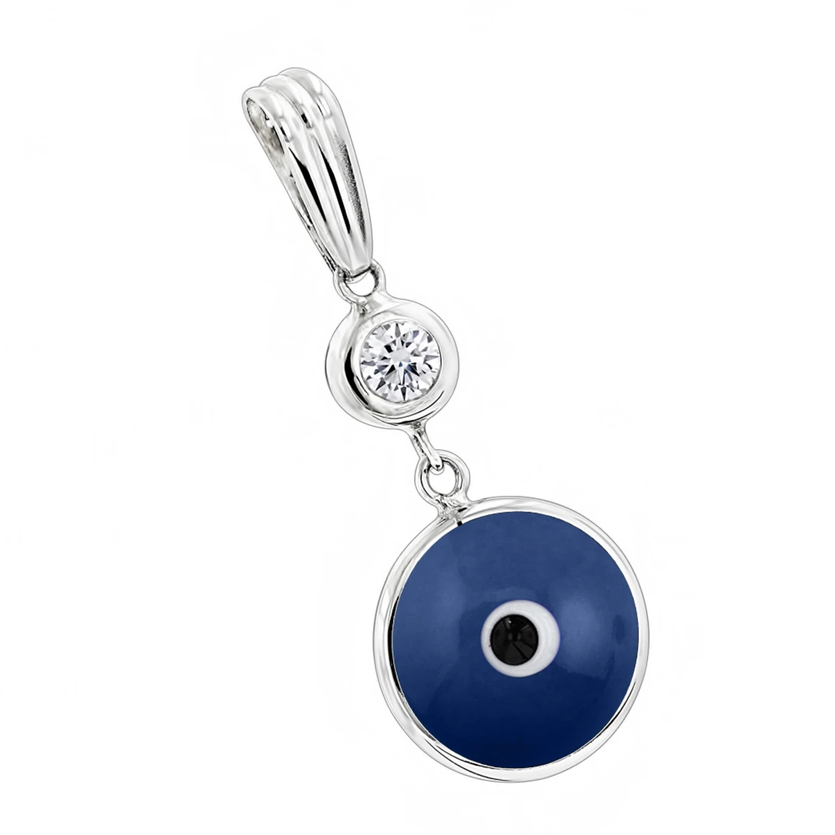14K White Gold 0.10ct Diamond Blue Evil Eye Pendant 3/8in (10mm) 3 14K White Gold 0.10ct Diamond Blue Evil Eye Pendant 3/8in (10mm)