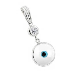 14K White Gold & Diamond White Evil Eye Pendant 0.10