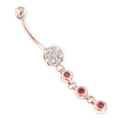 14K White Gold White & Pink Diamond Belly Button Flower Ring 0.75ct -Its Hot Jewelry Shop flower body jewelry white pink diamond belly button ring 066ct 14k ro