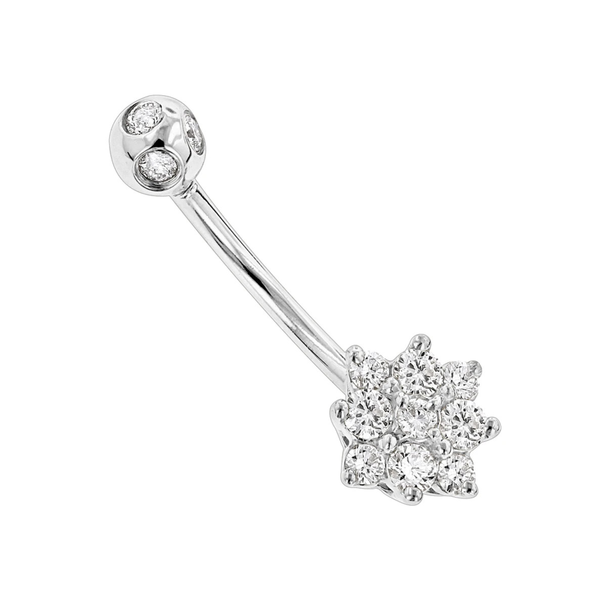 Flower Shaped 14K White Gold Diamond Navel Ring 0.55ct 3 Flower Shaped 14K White Gold Diamond Navel Ring 0.55ct