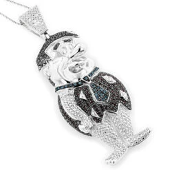 Fred Flintstones Diamond Pendant Sterling Silver Cartoon Character 2.25ct