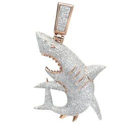 Large Fully Paved Diamond Shark Pendant For Men 10K Yellow Gold Jaws Charm 1.5ct -Its Hot Jewelry Shop fully paved diamond shark pendant for men in 10k gold by luxurman 15ct ro