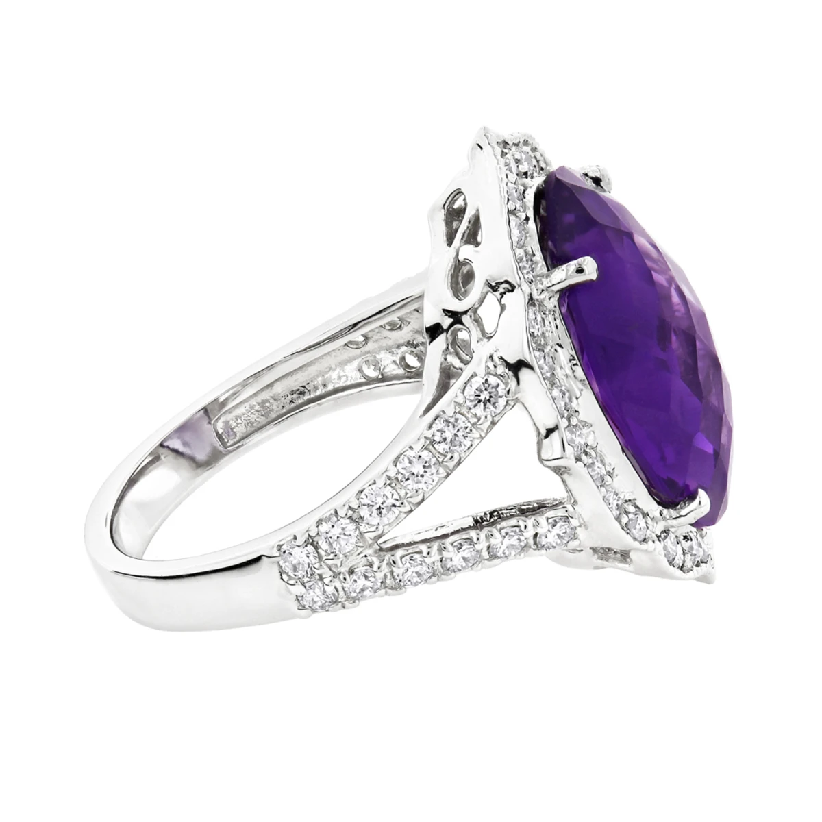 14K White Gold Diamond Purple Amethyst Cocktail Ring 0.9 Ct 6 14K White Gold Diamond Purple Amethyst Cocktail Ring 0.9 Ct - Image 4