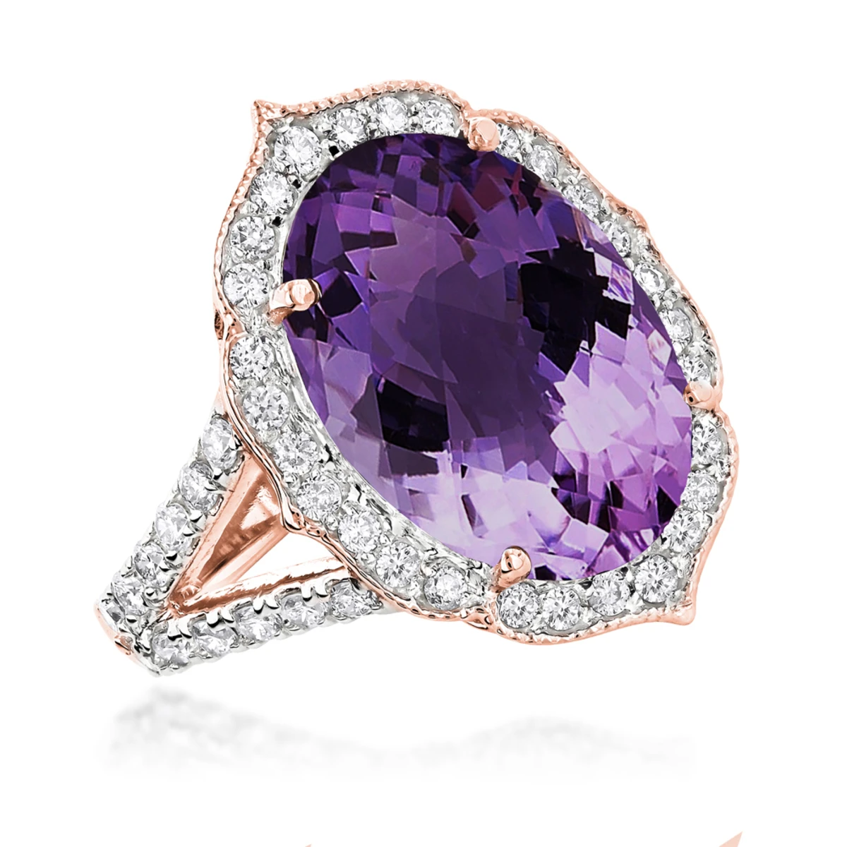 14K White Gold Diamond Purple Amethyst Cocktail Ring 0.9 Ct 5 14K White Gold Diamond Purple Amethyst Cocktail Ring 0.9 Ct - Image 3