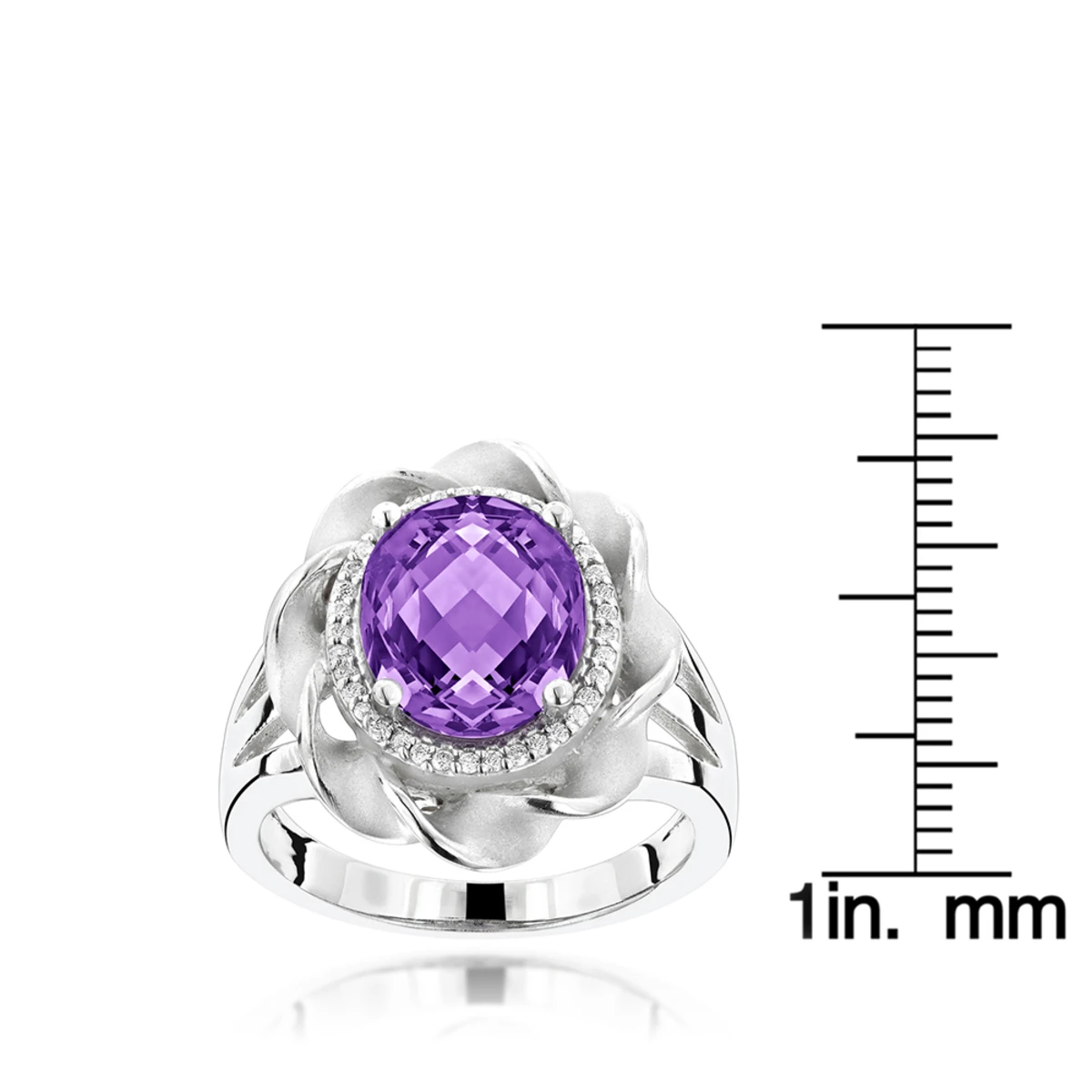 14K White Gold Amethyst Diamond Flower Ring 0.13ct 8 14K White Gold Amethyst Diamond Flower Ring 0.13ct - Image 6