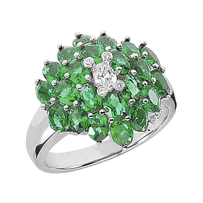 Ladies Diamond And Emerald Ring 14K White Gold 0.24ctd 4.40ct 3 Ladies Diamond And Emerald Ring 14K White Gold 0.24ctd 4.40ct