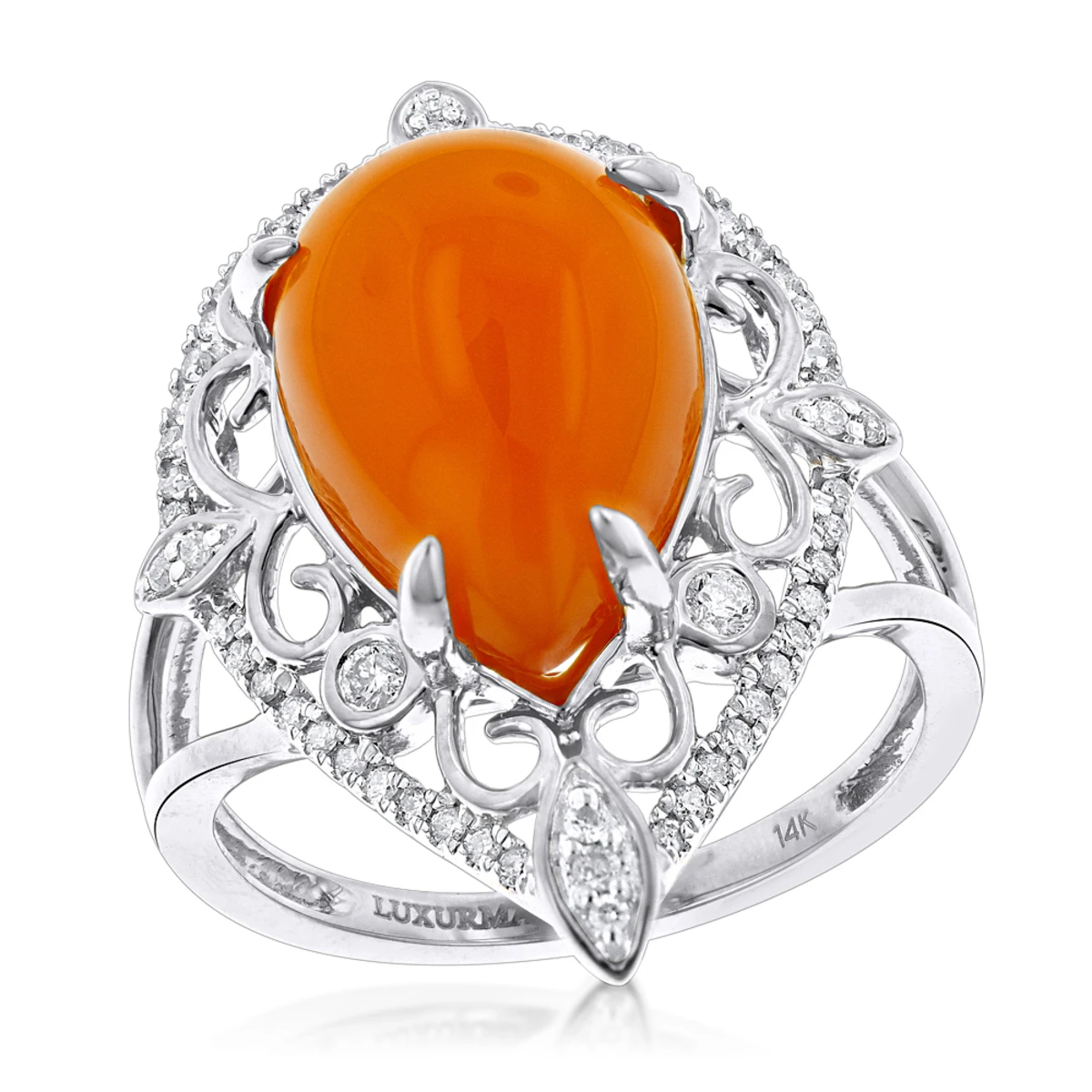 14K Yellow Gold Orange Aventurine Diamond Ring 5ct 4 14K Yellow Gold Orange Aventurine Diamond Ring 5ct - Image 2