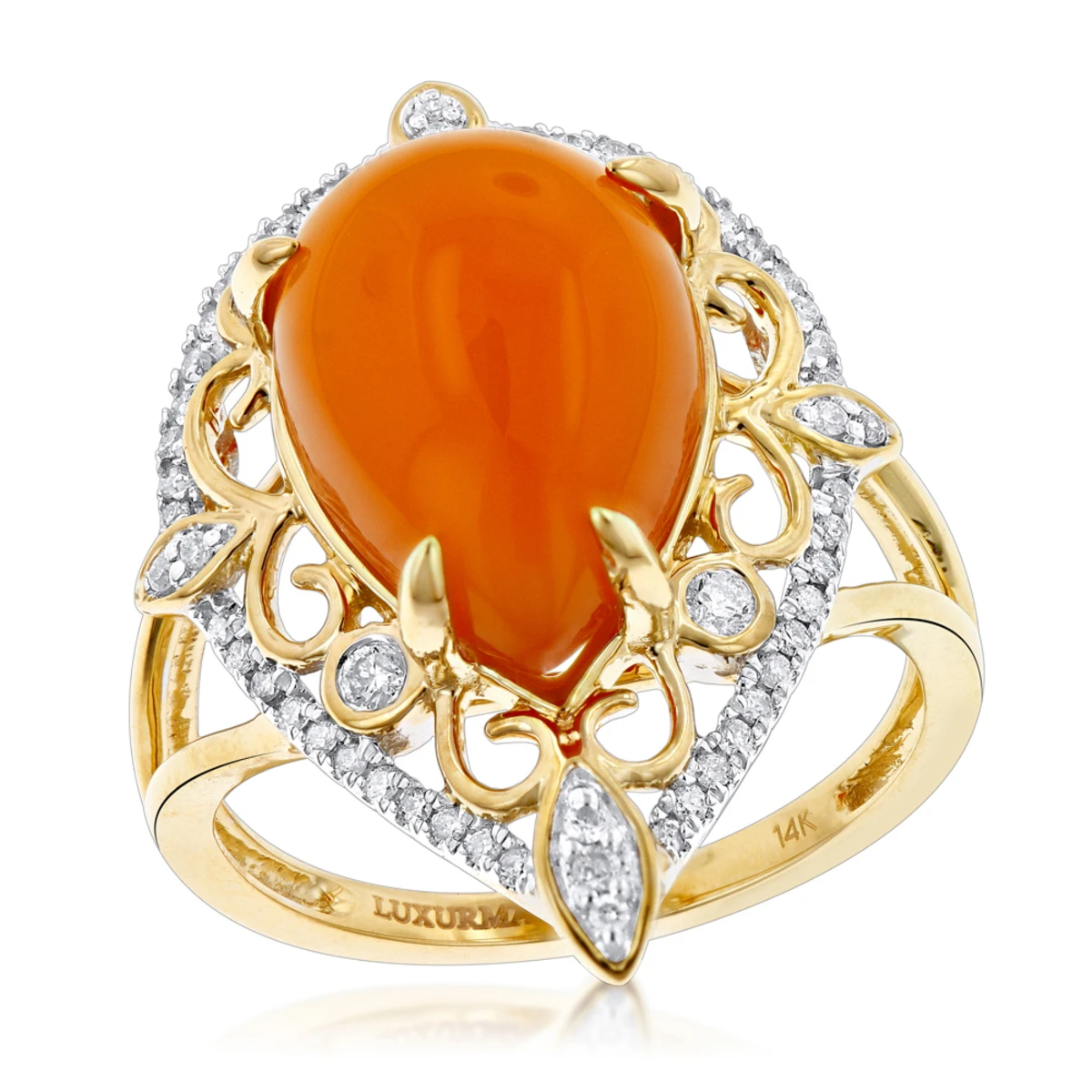14K Yellow Gold Orange Aventurine Diamond Ring 5ct 3 14K Yellow Gold Orange Aventurine Diamond Ring 5ct