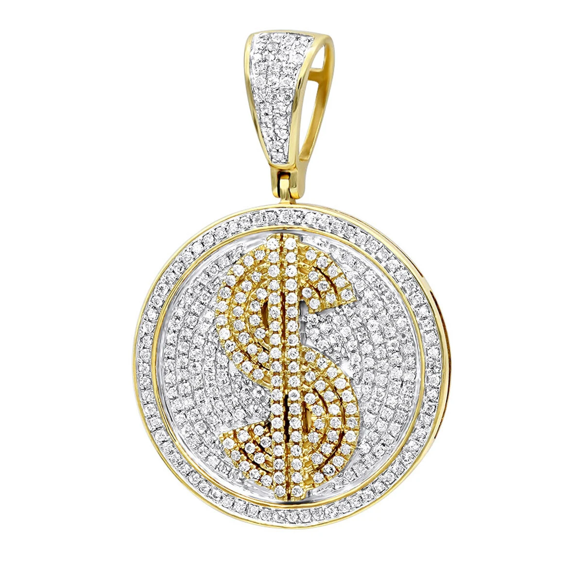 Genuine Diamond 10K Yellow Gold Dollar Sign Pendant For Men 1.65ct Medallion 3 Genuine Diamond 10K Yellow Gold Dollar Sign Pendant For Men 1.65ct Medallion