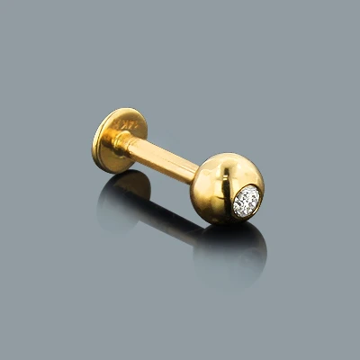 14K Yellow Gold & Diamond Ball Labret Stud 0.08ct 3 14K Yellow Gold & Diamond Ball Labret Stud 0.08ct