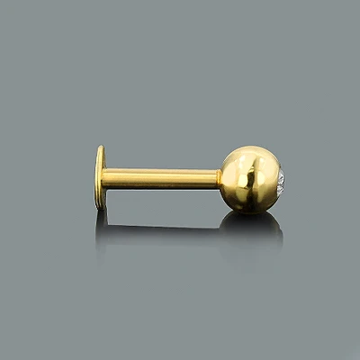 14K Yellow Gold & Diamond Ball Labret Stud 0.08ct 4 14K Yellow Gold & Diamond Ball Labret Stud 0.08ct - Image 2