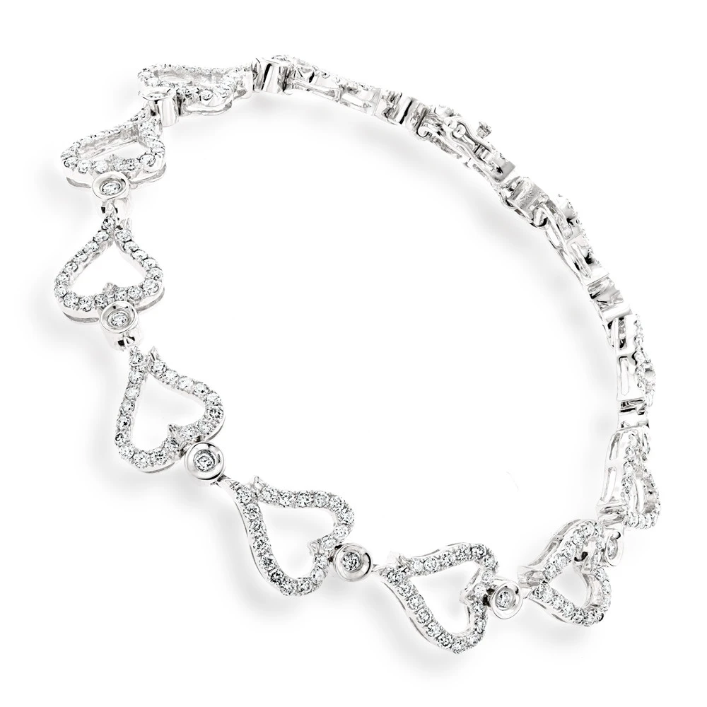 Gold Diamond Heart Bracelet 14K White Gold 3.26ct 4 Gold Diamond Heart Bracelet 14K White Gold 3.26ct - Image 2